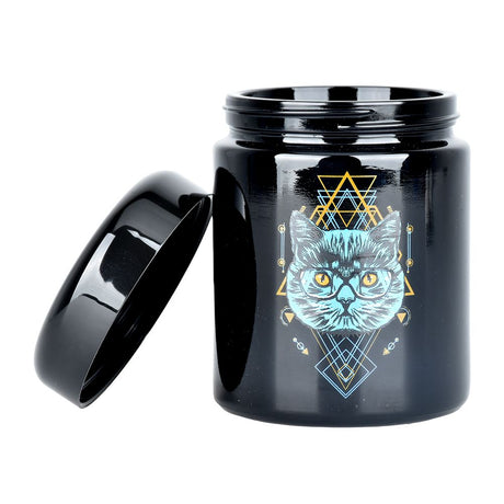 Pulsar 420 UV Screw Top Jar featuring Sacred Cat design - Front View on White Background