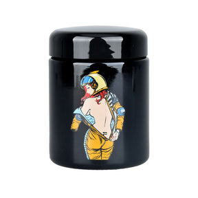 Pulsar 420 UV Screw Top Jar Large with Zero G Strip design, front view on seamless white background