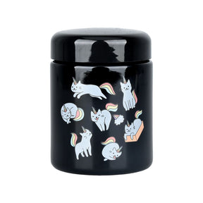 Pulsar 420 UV Screw Top Jar Large - Caticorns Design on Black Background