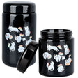 Pulsar 420 UV Screw Top Jars with Caticorn Designs, Secure Storage for Herbs, Front and Angled Views