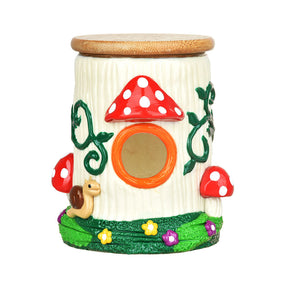 Pulsar Shroom House Glass Jar - 4.25" with Colorful Mushroom Design, Front View