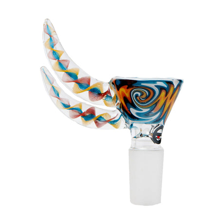Cheech Glass 2" Wig Wag Dual Horn with colorful design, 14mm female joint, front view on white background