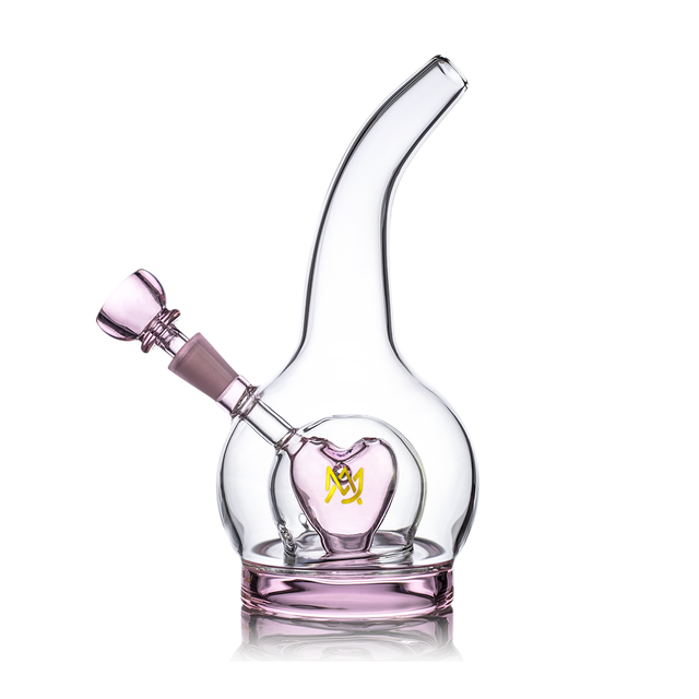 MJ Arsenal Locket Water Pipe with pink accents and borosilicate glass, front view on white background