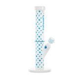 Cookies V Straights Water Pipe in White with Blue Logo, 14mm Female Joint, Front View