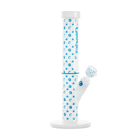 Cookies V Straights Water Pipe in White with Blue Logo, 14mm Female Joint, Front View