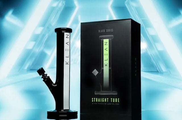 KLEAN Black Series Straight Tube Master Case of 12 - black borosilicate glass bong with glow-in-the-dark stripe