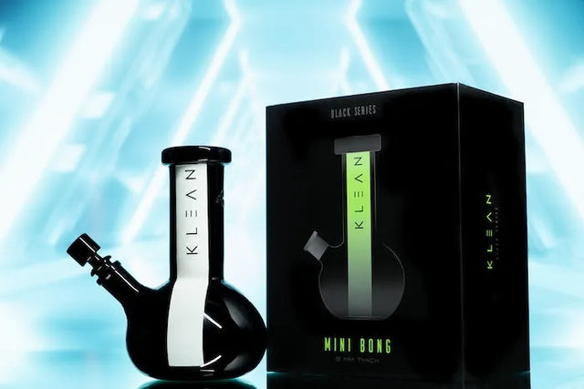 KLEAN Black Series Mini Bong Master Case of 16 - black borosilicate glass mini water pipe with glow-in-the-dark stripe