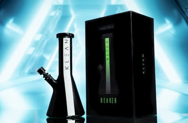 KLEAN Black Series Beaker Master Case of 9 - black borosilicate glass beaker bong with glow-in-the-dark stripe
