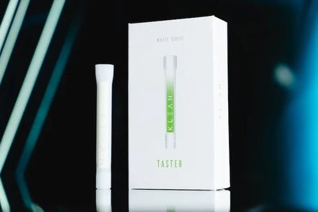 KLEAN White Series Taster - clear borosilicate glass chillum with glow-in-the-dark stripe