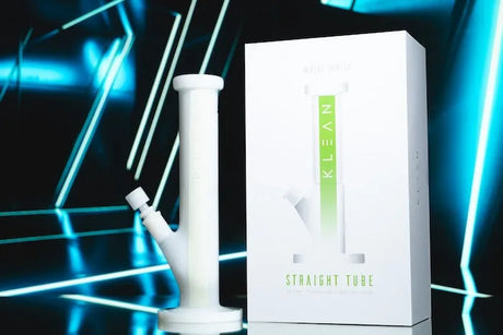 KLEAN White Series Straight Tube - clear borosilicate glass bong with glow-in-the-dark stripe