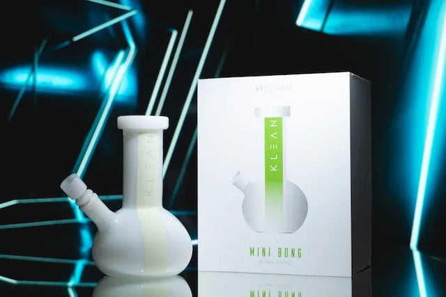 KLEAN White Series Mini Bong Master Case of 16 - clear borosilicate glass mini water pipe with glow-in-the-dark stripe