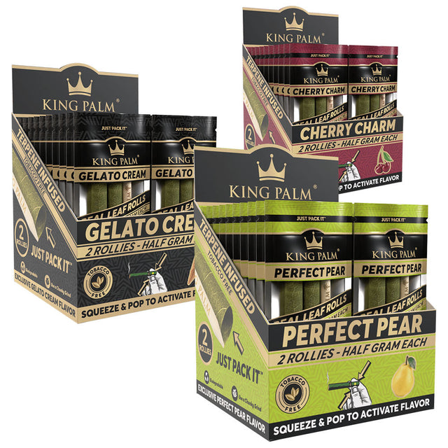 King Palm Hand Rolled Leaf 2-Pack Rollies in Gelato Cream and Cherry Charm flavors displayed