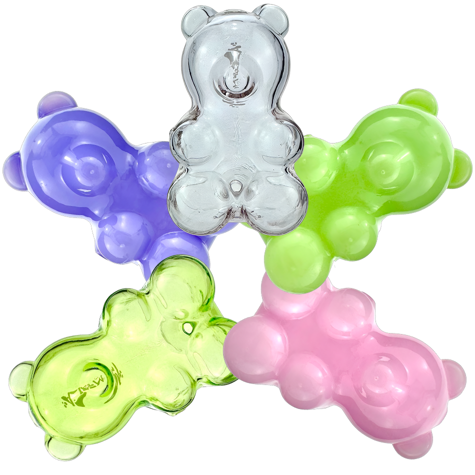 AFM Gummy Bear Glass Hand Pipes in assorted colors with a classic spoon design, top view