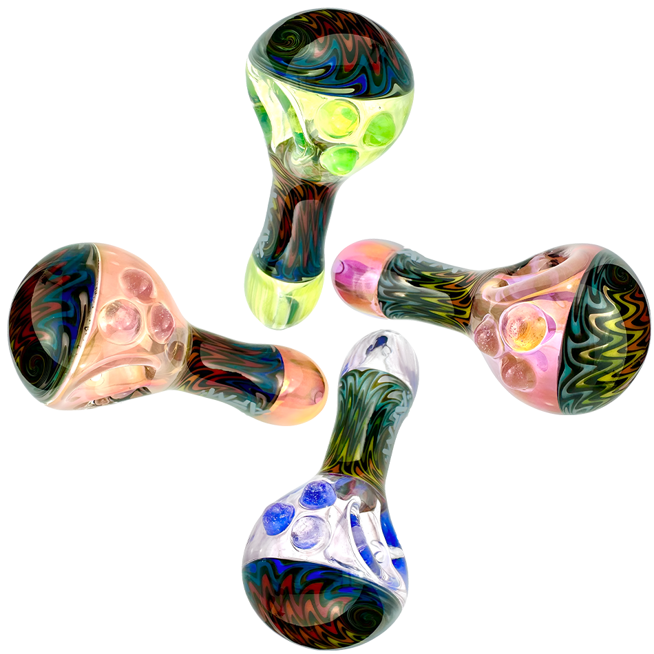 AFM 4" Wig Wag Vortex Glass Hand Pipes with Colorful Heady Glass Designs