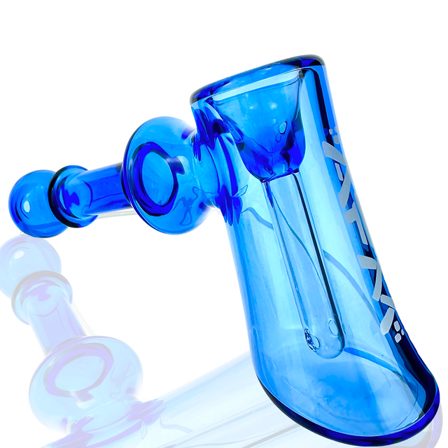 AFM 6" Full Color Glass Bubbler in Blue - Angled Side View with Reflective Surface