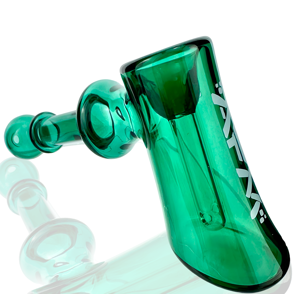 AFM 6" Full Color Glass Bubbler in Teal with Reflective Logo - Angled Side View