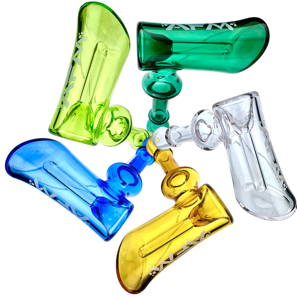 Assortment of 6" AFM Full Color Glass Bubblers with Color Accents, Angled View