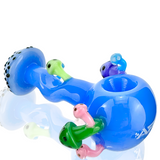 AFM 4" Forbidden Jungle Mushroom Glass Hand Pipe with vibrant blue and green colors, angled view