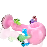 AFM 4" Forbidden Jungle Mushroom Glass Hand Pipe with vibrant pink and green colors, front view