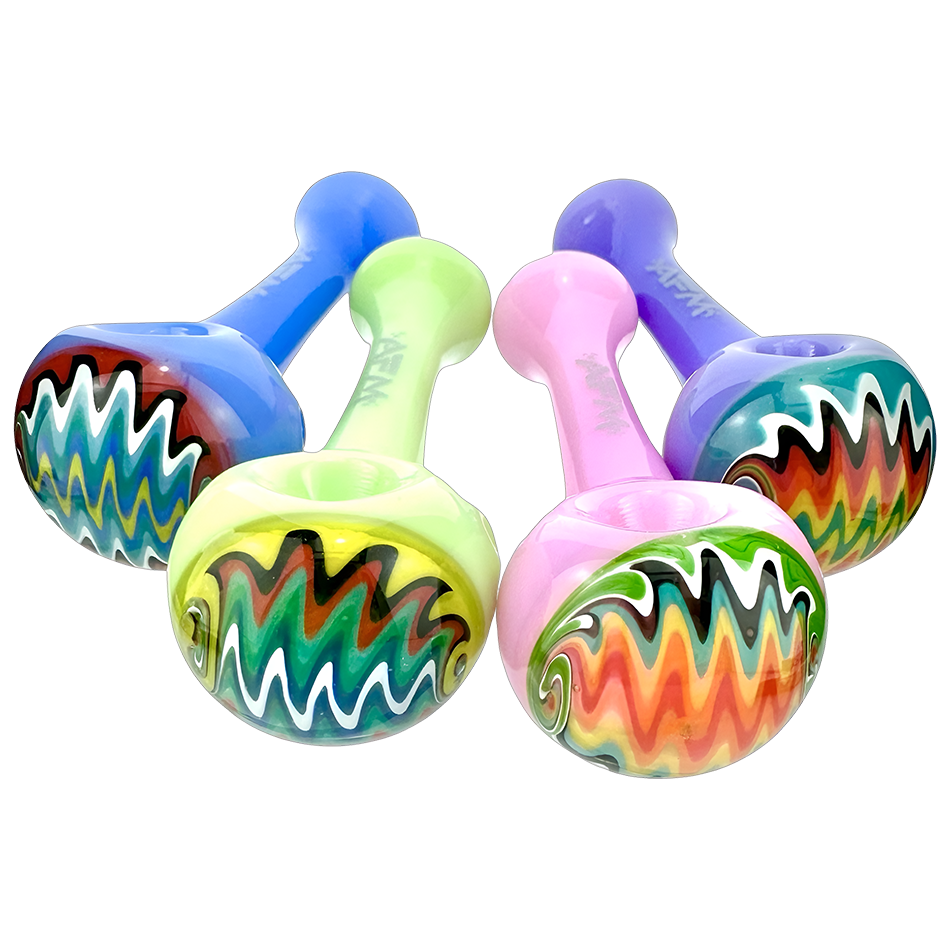 AFM 4" Wig Wag Nail Glass Hand Pipes in various colors, front view on white background