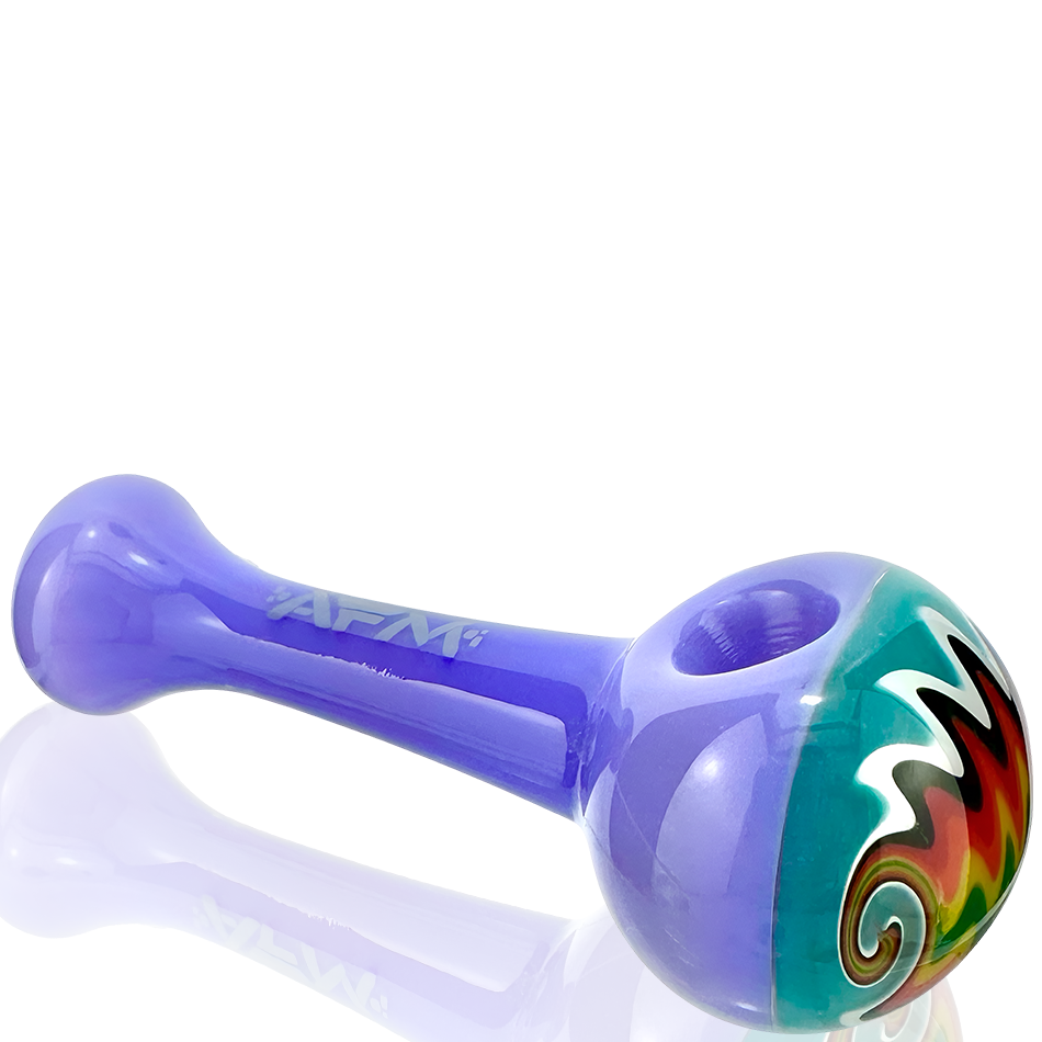 AFM 4" Wig Wag Nail Glass Hand Pipe with vibrant color pattern, side view on white background