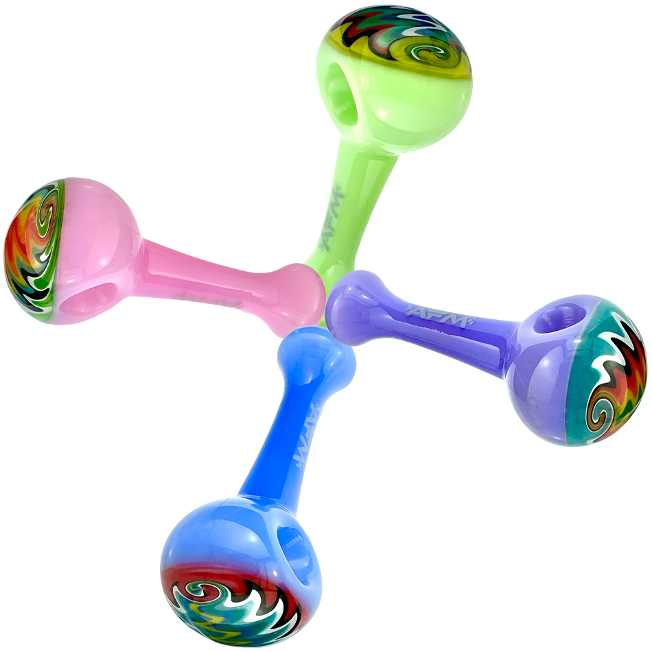 AFM 4" Wig Wag Nail Glass Hand Pipes in Pink, Green, and Blue with Heady Glass Designs