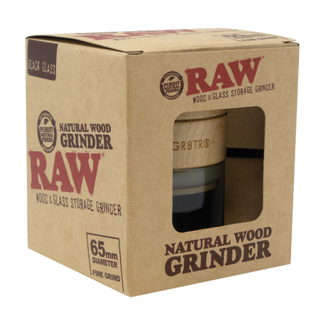 RAW Pressed Wood Grinder with Glass Jar - 65mm - Front View on White Background