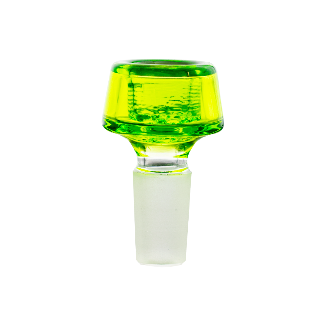 MAV Glass 7 Hole Pro Bowl 14mm in vibrant green, front view on a seamless white background