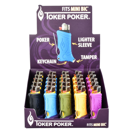 25PC DISPLAY of Toker Poker Lighter Sleeves for Mini Bic in Assorted Colors, Front View