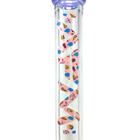 AFM Max Beaker Pink Glass Bong, 18" Tall with Colorful Accents, Front View on White Background