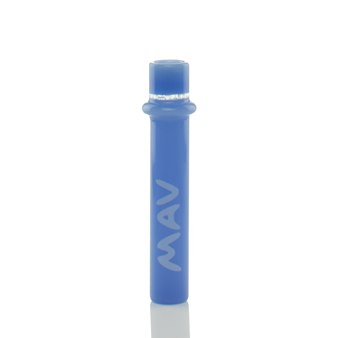 MAV Glass 4" Blue One Hitter Hand Pipe - Front View on Seamless White Background