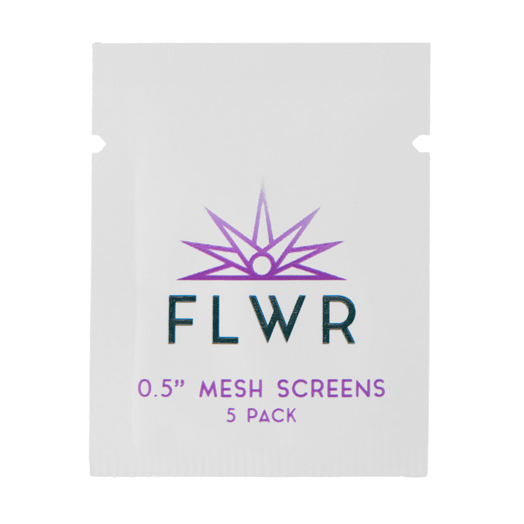 FLWR brand 0.5-inch Mesh Pipe Screens 5-pack, front view on seamless white background