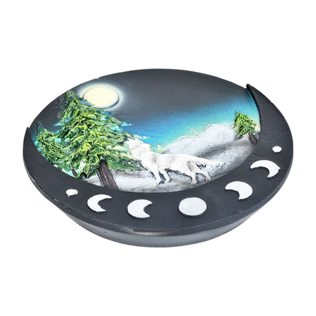 Lone Wolf Polyresin Round Incense Burner | 4.8"