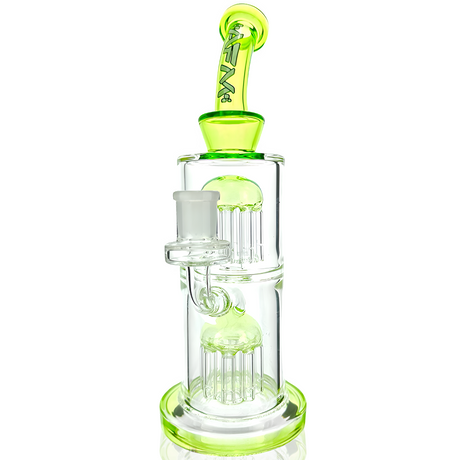 11" AFM Glass Double Tower Tree Dab Rig with Lime Accents and Showerhead Perc, Front View