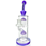 AFM Glass 11" Double Tower Tree Dab Rig with Purple Accents and Showerhead Perc