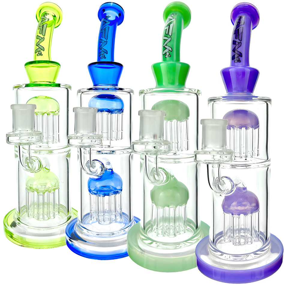 AFM Glass 11" Double Tower Tree Dab Rigs in Various Colors with Showerhead Perc