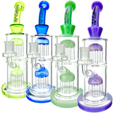 AFM Glass 11" Double Tower Tree Dab Rigs in Various Colors with Showerhead Perc