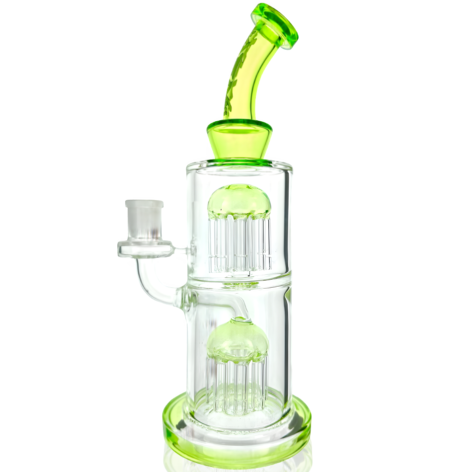 AFM Glass 11" Double Tower Tree Dab Rig with Bent Neck and Colored Accents