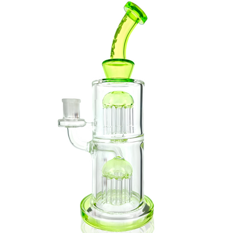 AFM Glass 11" Double Tower Tree Dab Rig with Bent Neck and Colored Accents