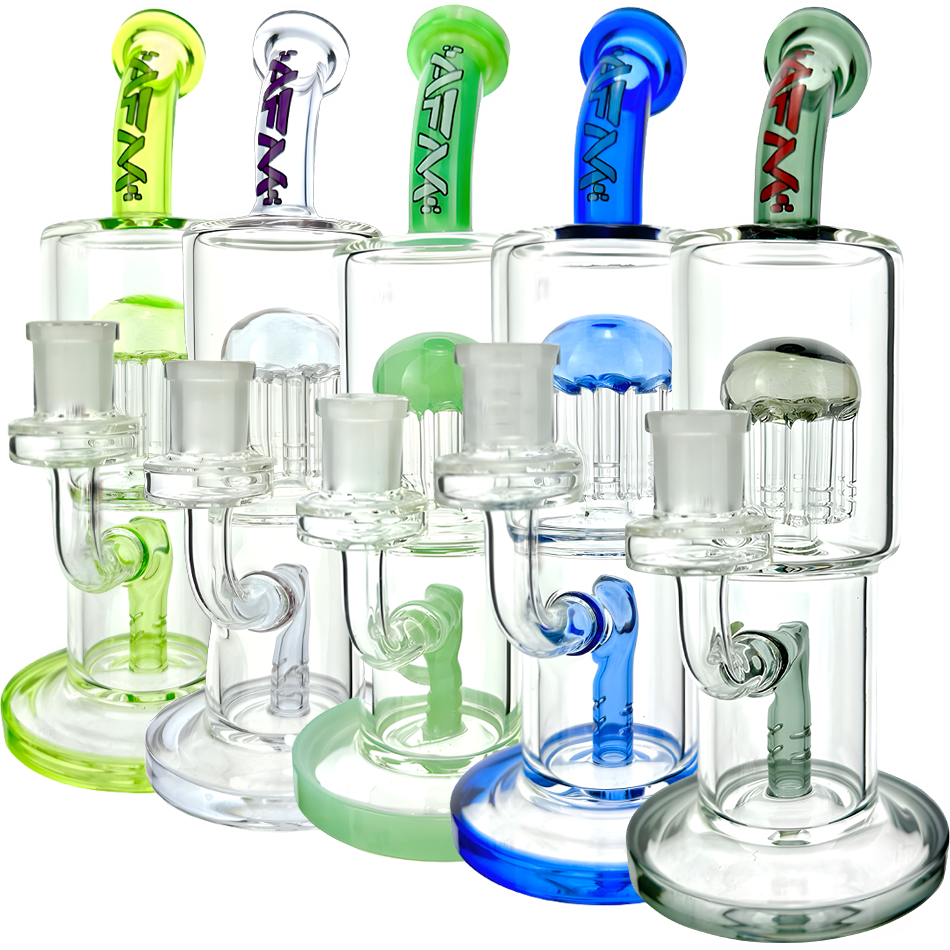 Assortment of 9.5" AFM Hot Rod Charlie Glass Dab Rigs with Showerhead Percs