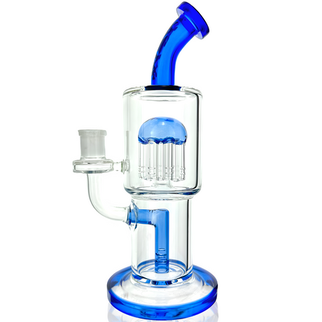 AFM Hot Rod Charlie 9.5" Glass Dab Rig with Blue Accents and Showerhead Perc, Front View