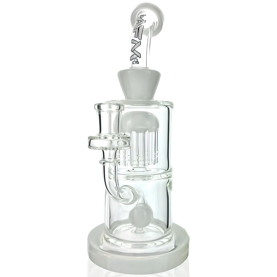 10" AFM Glass Astor Double Perc Dab Rig in Ivory, Front View with Showerhead Percs