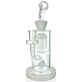 10" AFM Glass Astor Double Perc Dab Rig in Ivory, Front View with Showerhead Percs