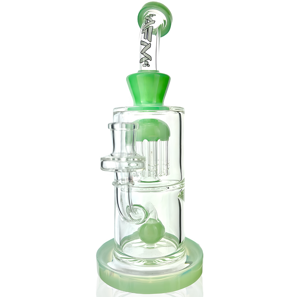 AFM Glass 10" Astor Double Perc Dab Rig in Mint with Bent Neck and Showerhead Perc