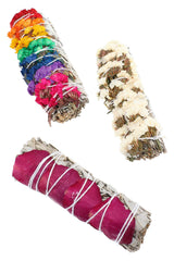 4″ White Sage Smudge Bundle – Assorted Floral Wraps