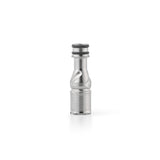 DynaVap M-series vaporizer studio photograph, a close detail shot of the stainless steel tip and cap.