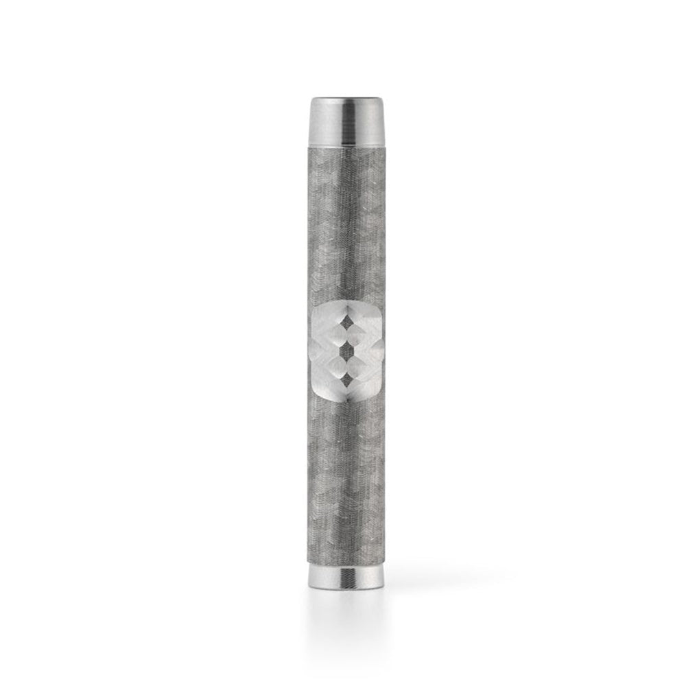 DynaVap M-series vaporizer studio photograph, showing the stainless steel tip and stem in close detail.
