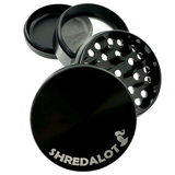 Sir Shredalot 4-Piece Metal Herb Grinder in Black - Top View with Components Displayed