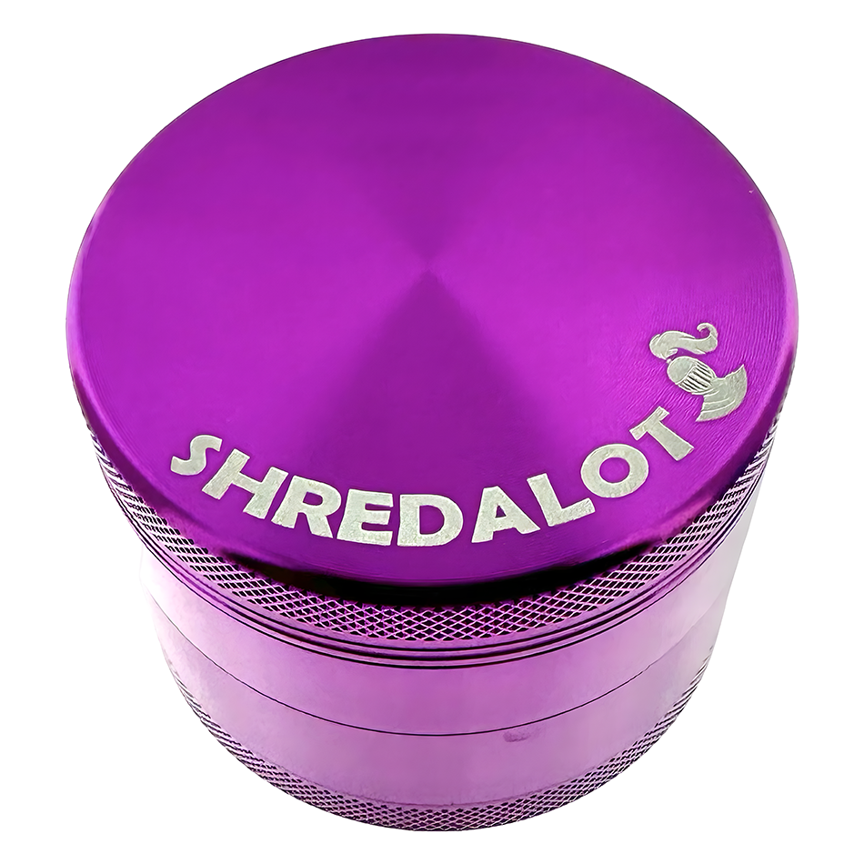 Sir Shredalot 4-Piece Metal Herb Grinder in Vibrant Purple - Top View