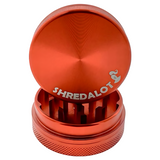 Sir Shredalot 2 Piece Metal Herb Grinder in Red, Open View Showing Sharp Teeth